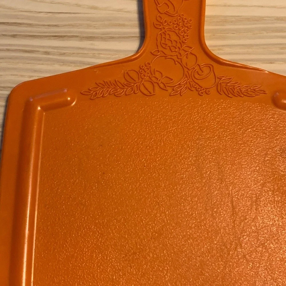 Vintage MCM Mushroom Orange Plastic Cutting Board Veggie Fruit Design Farm House